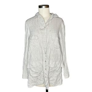 CROWN LINEN DESIGNS Cream Tan Linen Button Down Jacket Top Women's Size Large